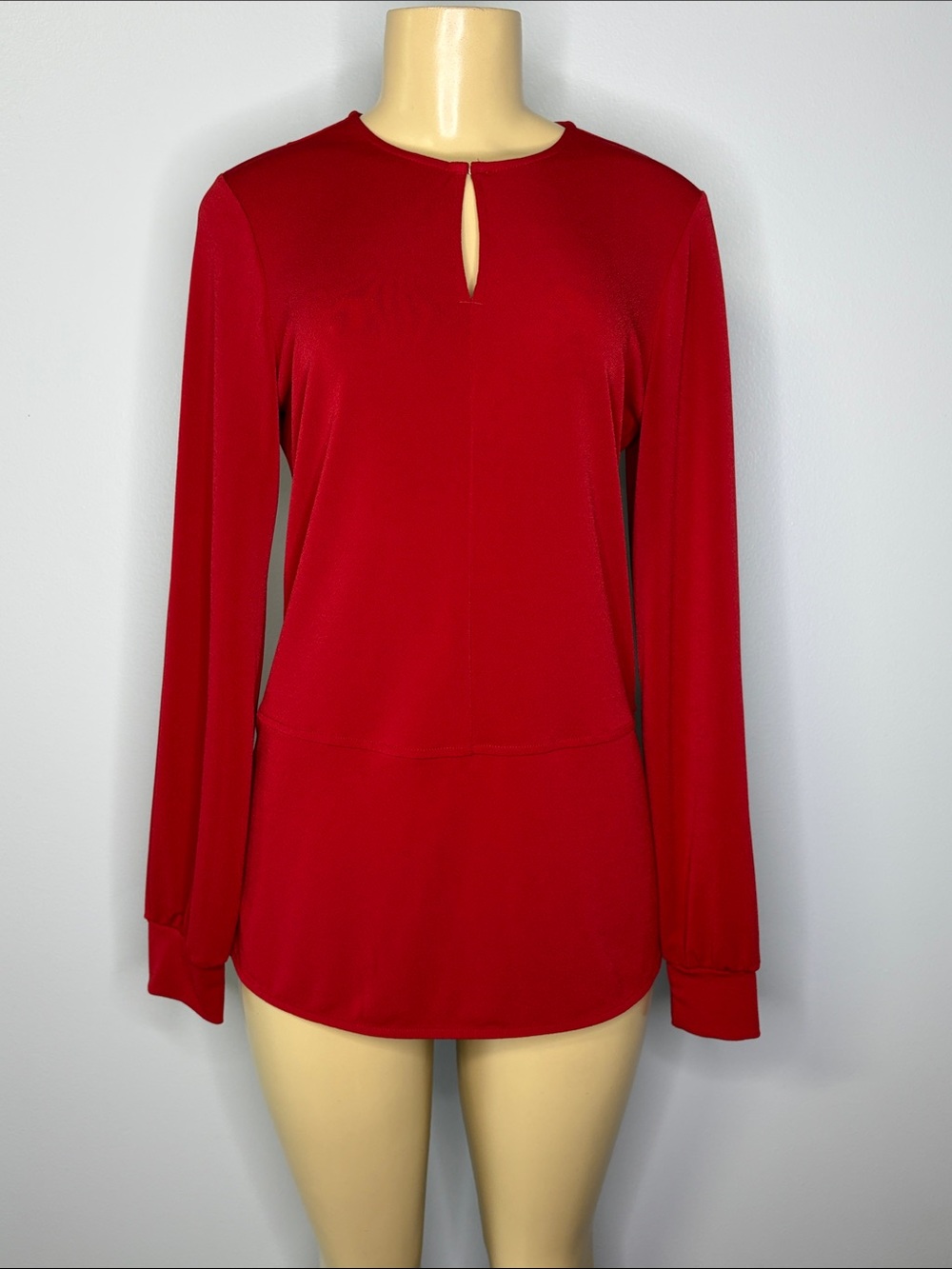 Lauren Ralph Lauren Women's Red Long Sleeve Keyhole Blouse Size S